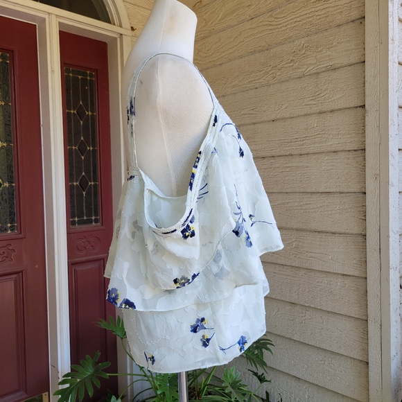 COPY - Lucky Brand Mint Floral Chiffon Cold Shoulder Tiered Top - Picture 5 of 6